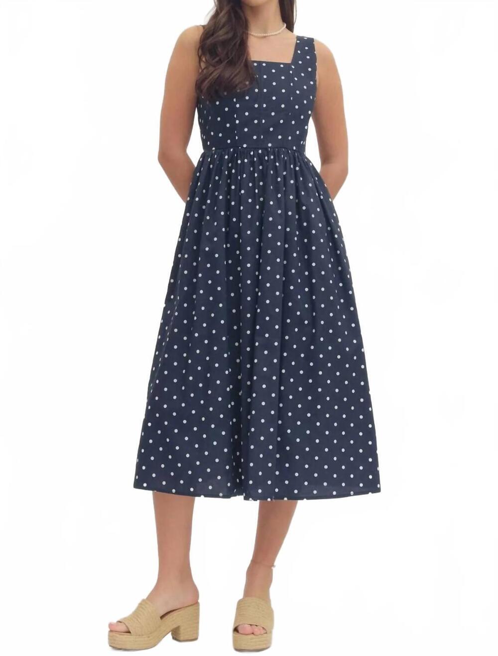 NEW ENTRO polka dot sleeveless dress in navy